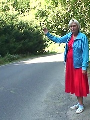 Granny picked up hitchhiking and he gets to fuck her naughty pussy outdoors as payment